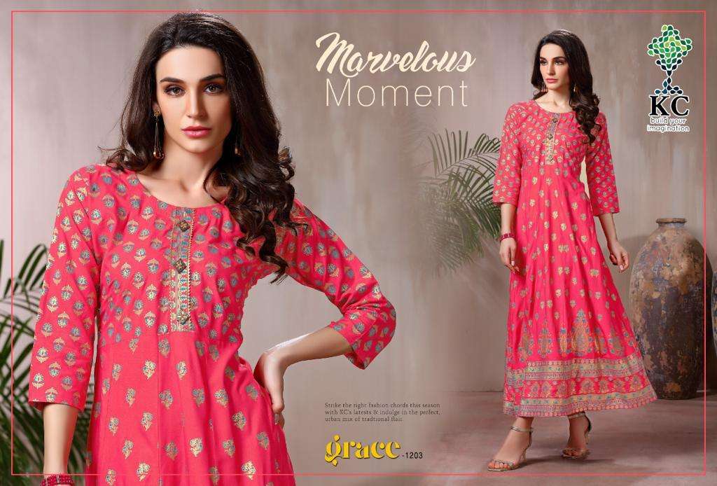 GRACE VOL-12 BY KC 1201 TO 1208 SERIES DESIGNER STYLISH FANCY COLORFUL BEAUTIFUL PARTY WEAR & ETHNIC WEAR COLLECTION RAYON PRINT GOWNS AT WHOLESALE PRICE