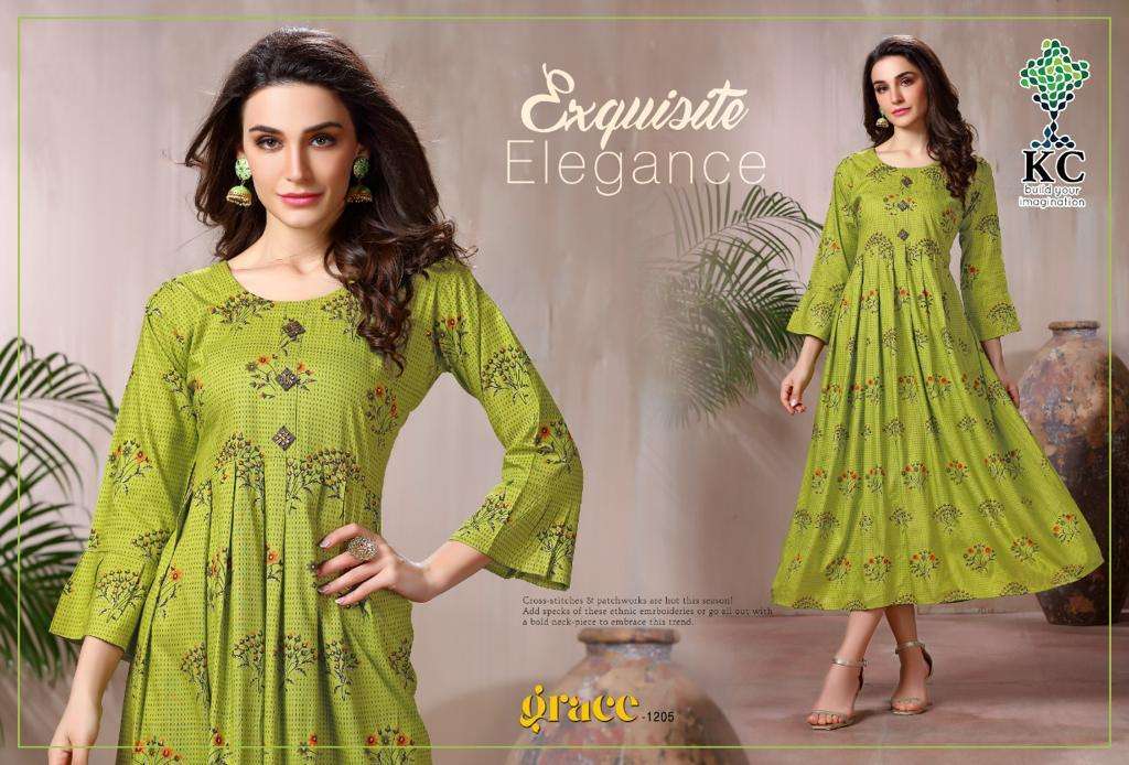 GRACE VOL-12 BY KC 1201 TO 1208 SERIES DESIGNER STYLISH FANCY COLORFUL BEAUTIFUL PARTY WEAR & ETHNIC WEAR COLLECTION RAYON PRINT GOWNS AT WHOLESALE PRICE