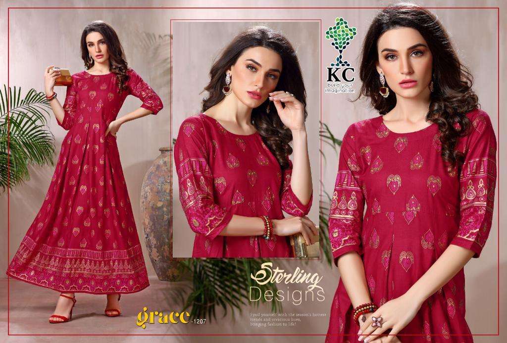 GRACE VOL-12 BY KC 1201 TO 1208 SERIES DESIGNER STYLISH FANCY COLORFUL BEAUTIFUL PARTY WEAR & ETHNIC WEAR COLLECTION RAYON PRINT GOWNS AT WHOLESALE PRICE