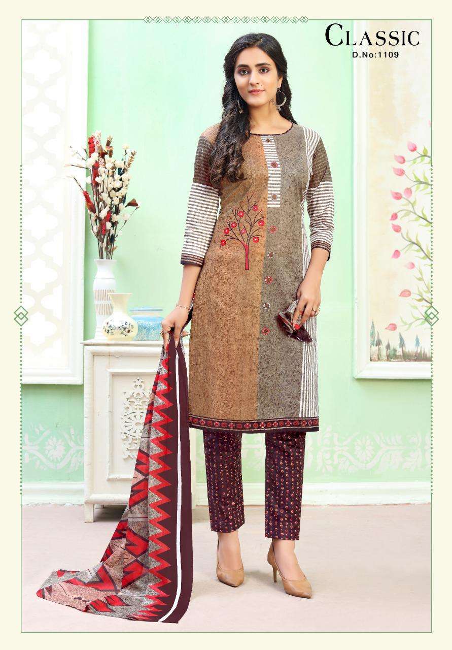 CLASSIC VOL-11 BY KC 1101 TO 1112 SERIES DESIGNER SUITS BEAUTIFUL STYLISH FANCY COLORFUL PARTY WEAR & OCCASIONAL WEAR COTTON PRINTED DRESSES AT WHOLESALE PRICE