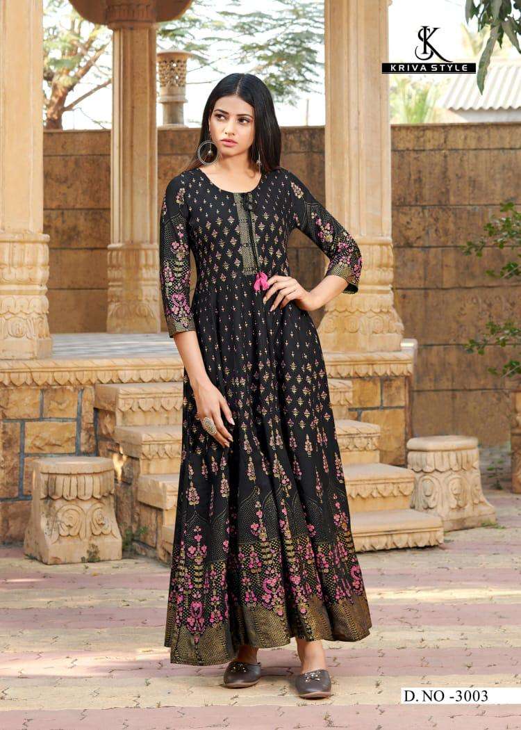 GOLDEN DIARIES BY KRIVA STYLE 3001 TO 3005 SERIES DESIGNER STYLISH FANCY COLORFUL BEAUTIFUL PARTY WEAR & ETHNIC WEAR COLLECTION RAYON GOLD PRINT GOWNS AT WHOLESALE PRICE