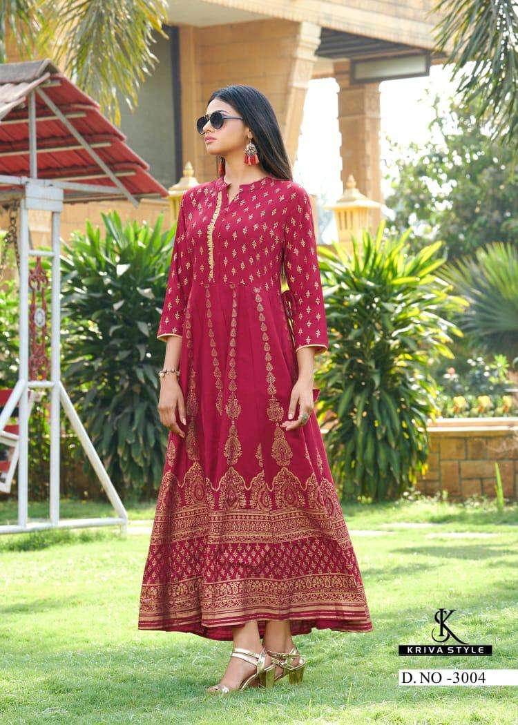 GOLDEN DIARIES BY KRIVA STYLE 3001 TO 3005 SERIES DESIGNER STYLISH FANCY COLORFUL BEAUTIFUL PARTY WEAR & ETHNIC WEAR COLLECTION RAYON GOLD PRINT GOWNS AT WHOLESALE PRICE