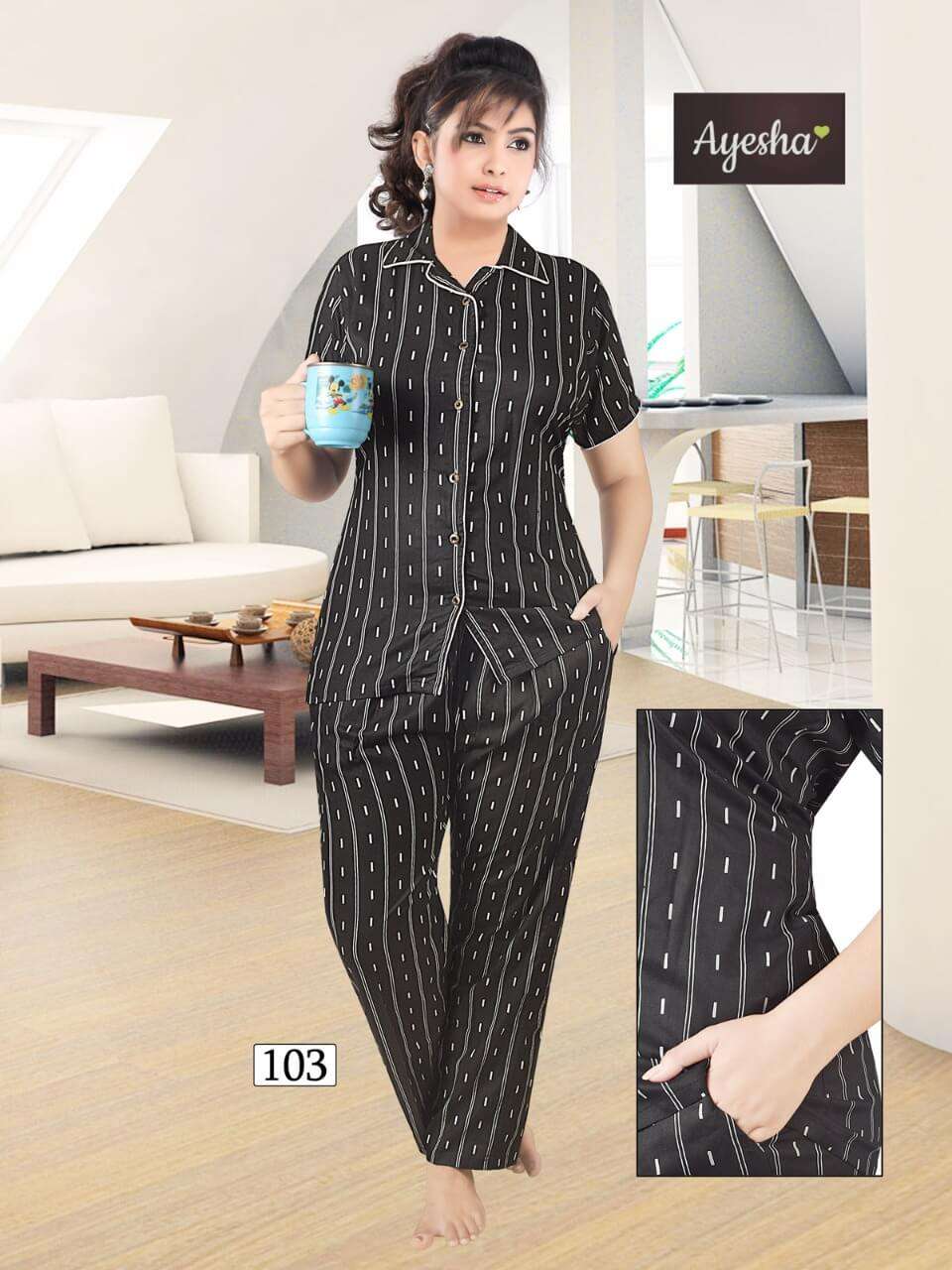 NISHA BY AYESHA 101 TO 106 SERIES BEAUTIFUL STYLISH COLORFUL FANCY PARTY WEAR & ETHNIC WEAR & READY TO WEAR RAYON NIGHT SUITS AT WHOLESALE PRICE