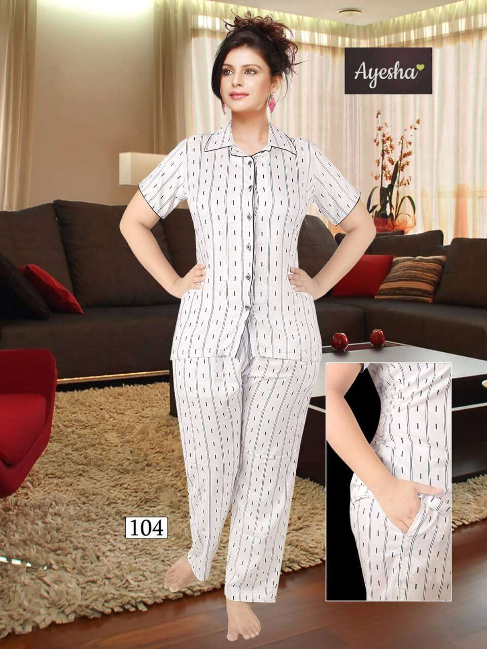 NISHA BY AYESHA 101 TO 106 SERIES BEAUTIFUL STYLISH COLORFUL FANCY PARTY WEAR & ETHNIC WEAR & READY TO WEAR RAYON NIGHT SUITS AT WHOLESALE PRICE