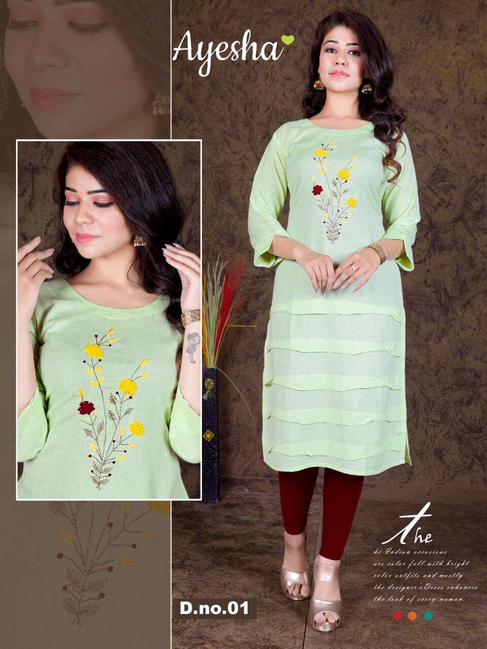 HEER BY AYESHA 01 TO 06 SERIES DESIGNER STYLISH FANCY COLORFUL BEAUTIFUL PARTY WEAR & ETHNIC WEAR COLLECTION RAYON FLEX WITH HANDWORK KURTIS AT WHOLESALE PRICE