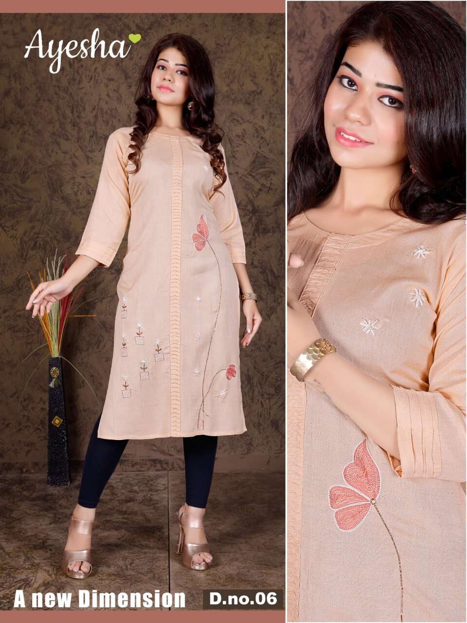 HEER BY AYESHA 01 TO 06 SERIES DESIGNER STYLISH FANCY COLORFUL BEAUTIFUL PARTY WEAR & ETHNIC WEAR COLLECTION RAYON FLEX WITH HANDWORK KURTIS AT WHOLESALE PRICE