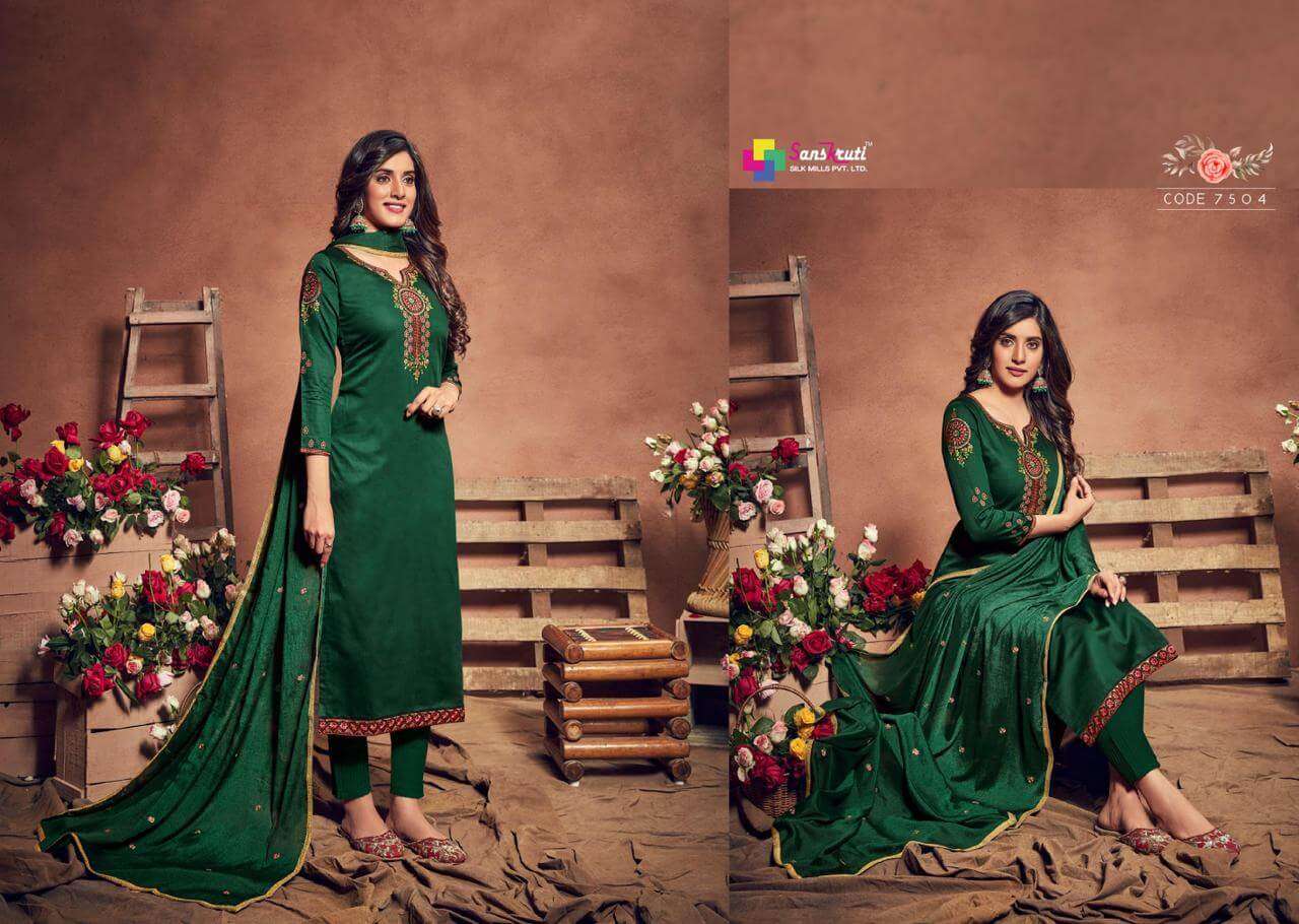GULSHAN BY SANSKRUTI SILK MILLS 7501 TO 7506 SERIES BEAUTIFUL STYLISH SUITS FANCY COLORFUL CASUAL WEAR & ETHNIC WEAR & READY TO WEAR PURE JAM SILK DRESSES AT WHOLESALE PRICE