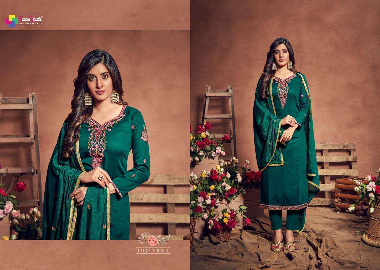 GULSHAN BY SANSKRUTI SILK MILLS 7501 TO 7506 SERIES BEAUTIFUL STYLISH SUITS FANCY COLORFUL CASUAL WEAR & ETHNIC WEAR & READY TO WEAR PURE JAM SILK DRESSES AT WHOLESALE PRICE