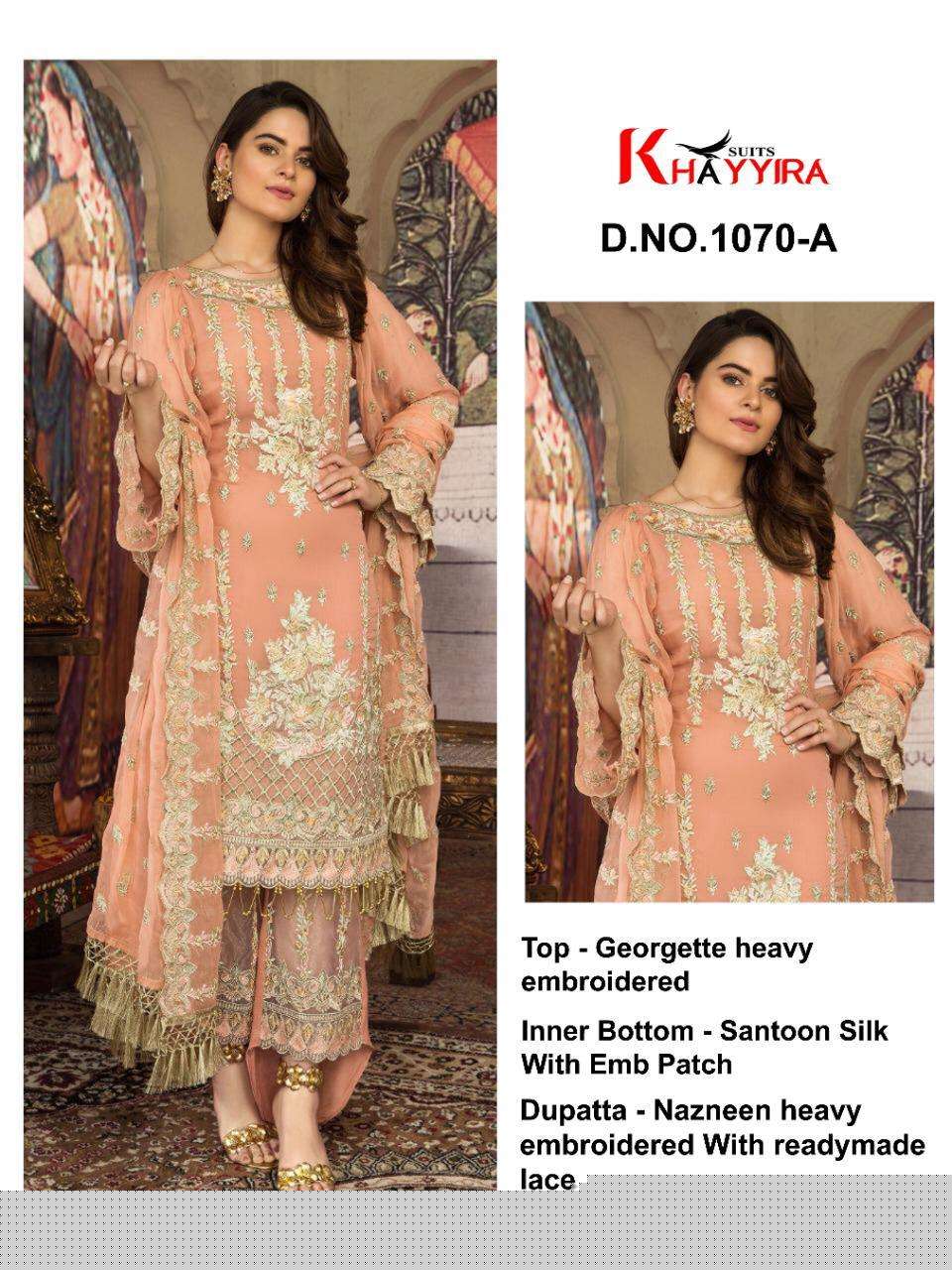 KHAYYIRA HIT COLLECTION VOL-10 BY KHAYYIRA BEAUTIFUL COLORFUL STYLISH FANCY CASUAL WEAR & ETHNIC WEAR & READY TO WEAR GEORGETTE WITH EMBROIDERY DRESSES AT WHOLESALE PRICE