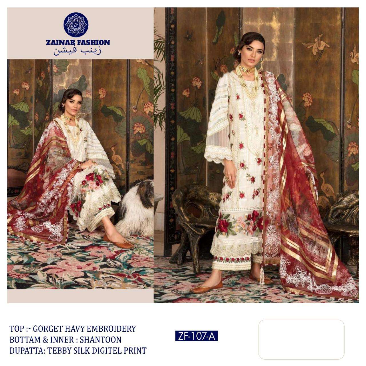 ZAINAB 107 COLOURS BY ZAINAB FASHION 107-A TO 107-B SERIES DESIGNER PAKISTANI SUITS BEAUTIFUL FANCY STYLISH COLORFUL PARTY WEAR & OCCASIONAL WEAR GEORGETTE WITH EMBROIDERY DRESSES AT WHOLESALE PRICE