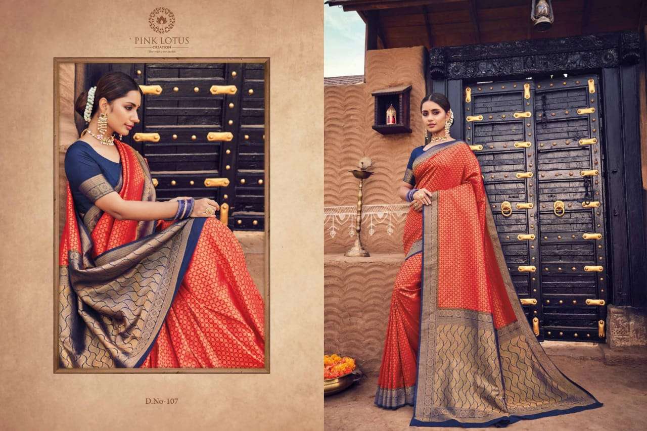 PEARL SILK BY PINK LOTUS 101 TO 113 SERIES INDIAN TRADITIONAL WEAR COLLECTION BEAUTIFUL STYLISH FANCY COLORFUL PARTY WEAR & OCCASIONAL WEAR SILK SAREES AT WHOLESALE PRICE