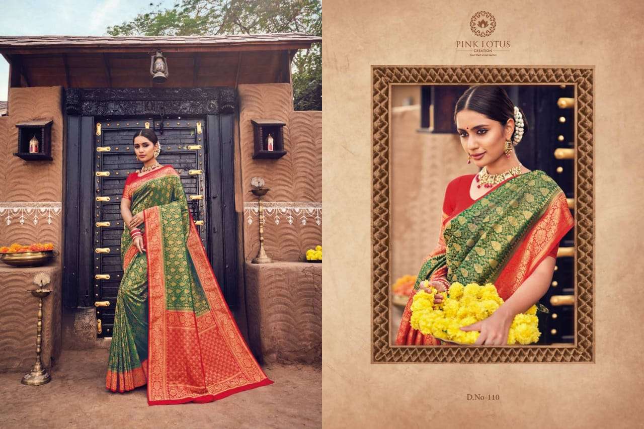 PEARL SILK BY PINK LOTUS 101 TO 113 SERIES INDIAN TRADITIONAL WEAR COLLECTION BEAUTIFUL STYLISH FANCY COLORFUL PARTY WEAR & OCCASIONAL WEAR SILK SAREES AT WHOLESALE PRICE
