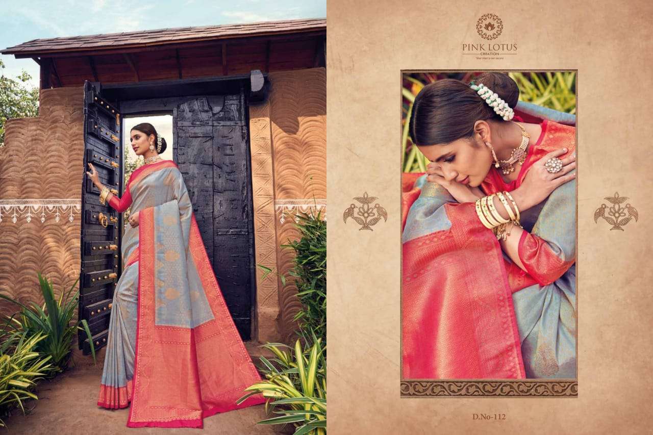PEARL SILK BY PINK LOTUS 101 TO 113 SERIES INDIAN TRADITIONAL WEAR COLLECTION BEAUTIFUL STYLISH FANCY COLORFUL PARTY WEAR & OCCASIONAL WEAR SILK SAREES AT WHOLESALE PRICE