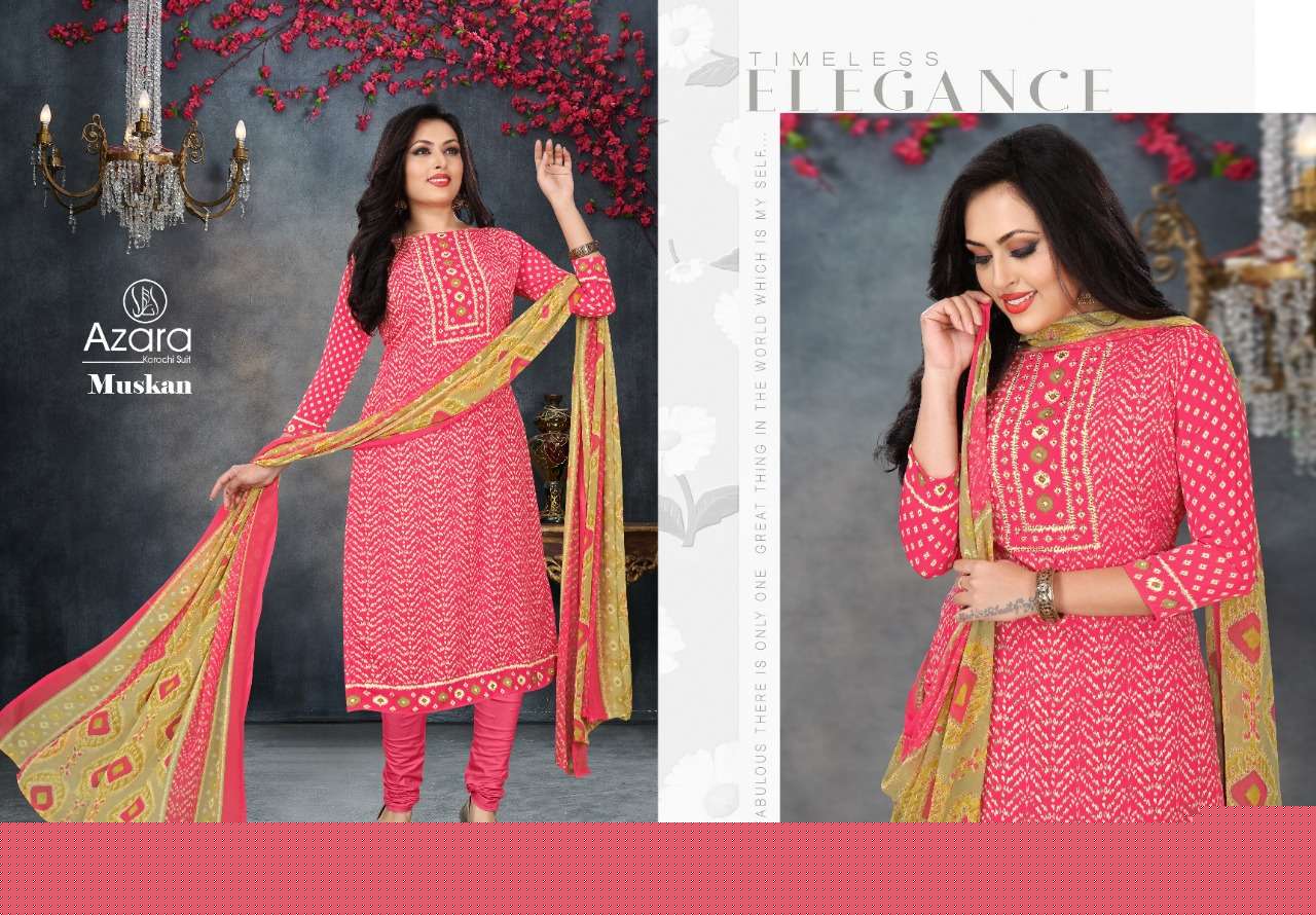 MUSKAN BY AZARA 1001 TO 1006 SERIES BEAUTIFUL SUITS COLORFUL STYLISH FANCY CASUAL WEAR & ETHNIC WEAR FRENCH CREPE PRINT DRESSES AT WHOLESALE PRICE