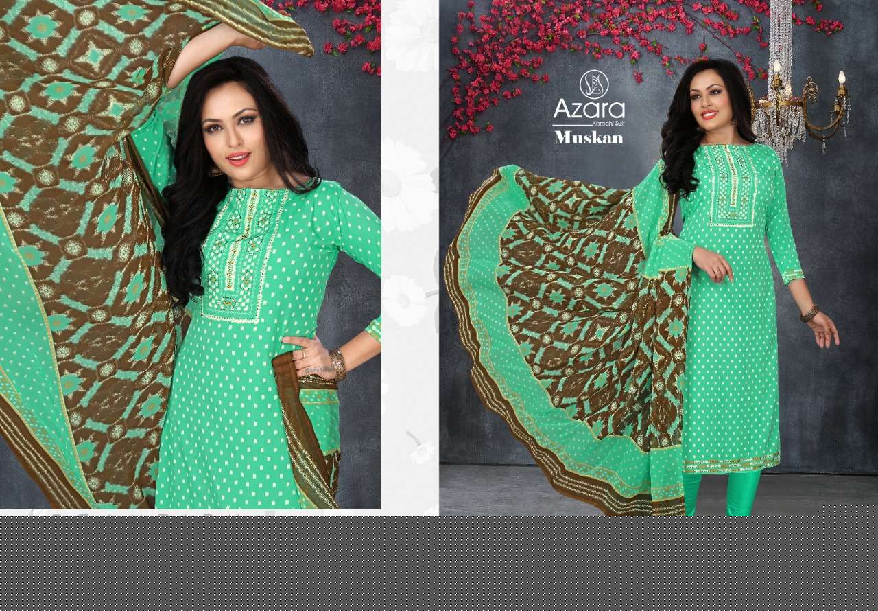 MUSKAN BY AZARA 1001 TO 1006 SERIES BEAUTIFUL SUITS COLORFUL STYLISH FANCY CASUAL WEAR & ETHNIC WEAR FRENCH CREPE PRINT DRESSES AT WHOLESALE PRICE