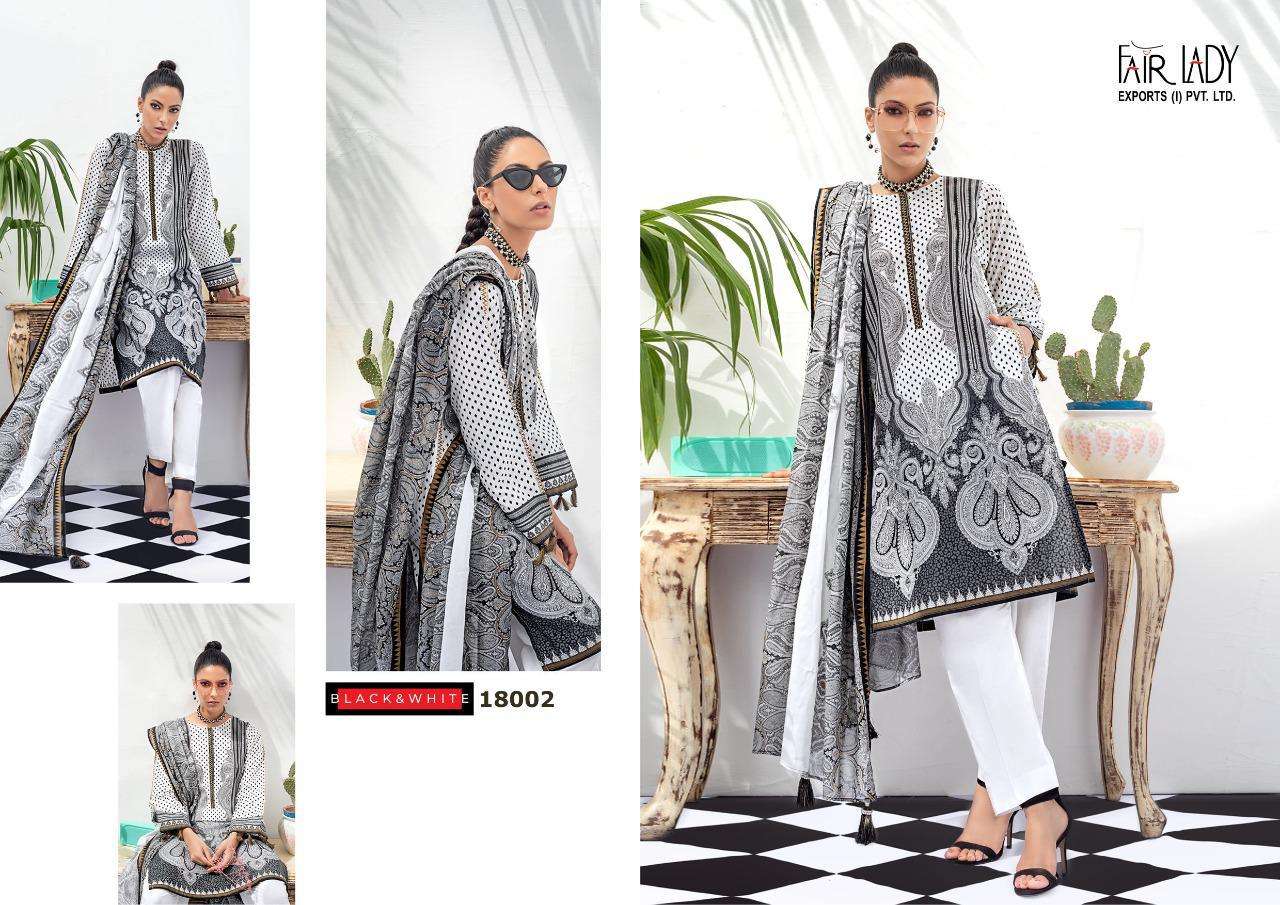 BLACK AND WHITE BY FAIR LADY 18001 TO 18006 SERIES BEAUTIFUL SUITS COLORFUL STYLISH FANCY CASUAL WEAR & ETHNIC WEAR LAWN COTTON PRINT WITH EMBROIDERY DRESSES AT WHOLESALE PRICE