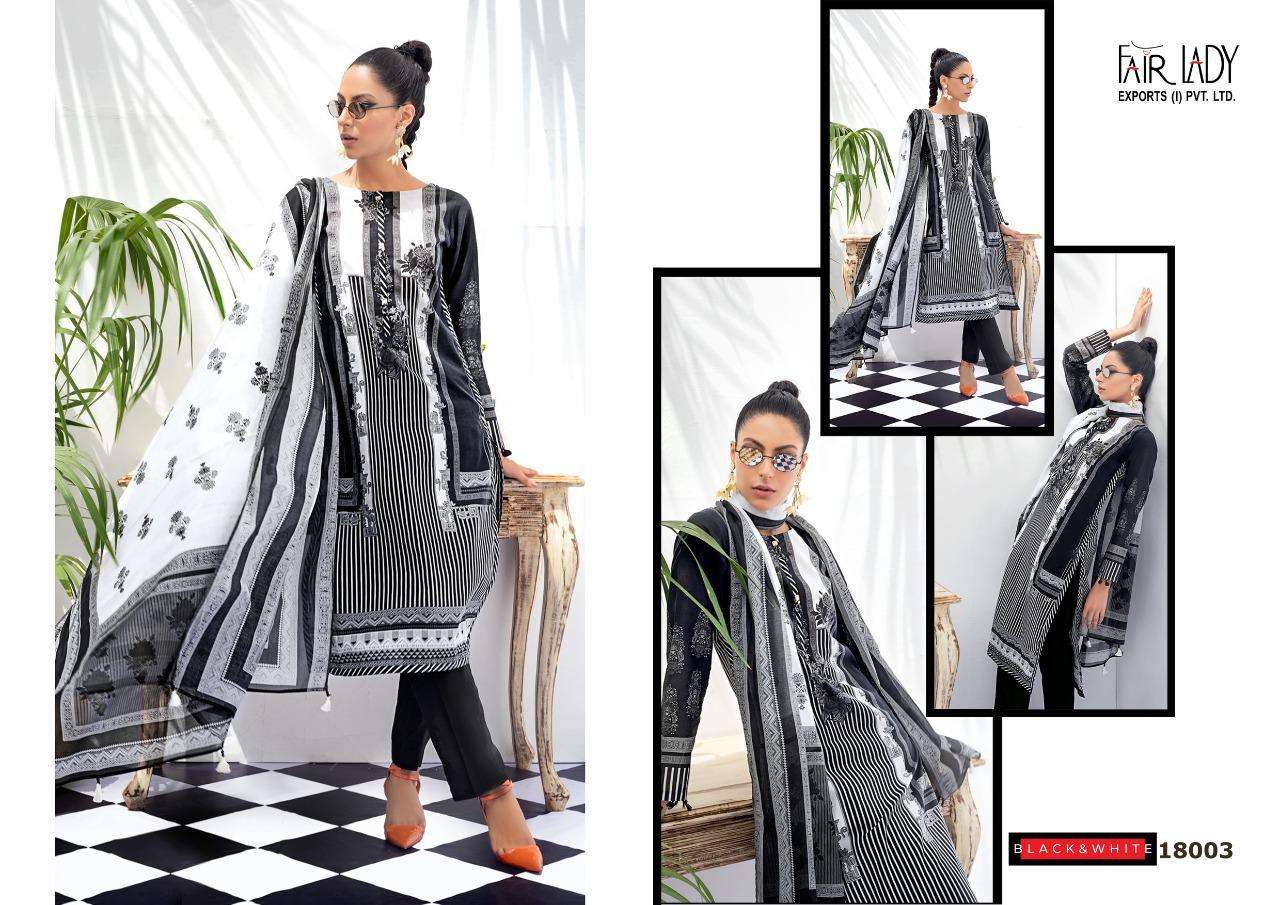 BLACK AND WHITE BY FAIR LADY 18001 TO 18006 SERIES BEAUTIFUL SUITS COLORFUL STYLISH FANCY CASUAL WEAR & ETHNIC WEAR LAWN COTTON PRINT WITH EMBROIDERY DRESSES AT WHOLESALE PRICE