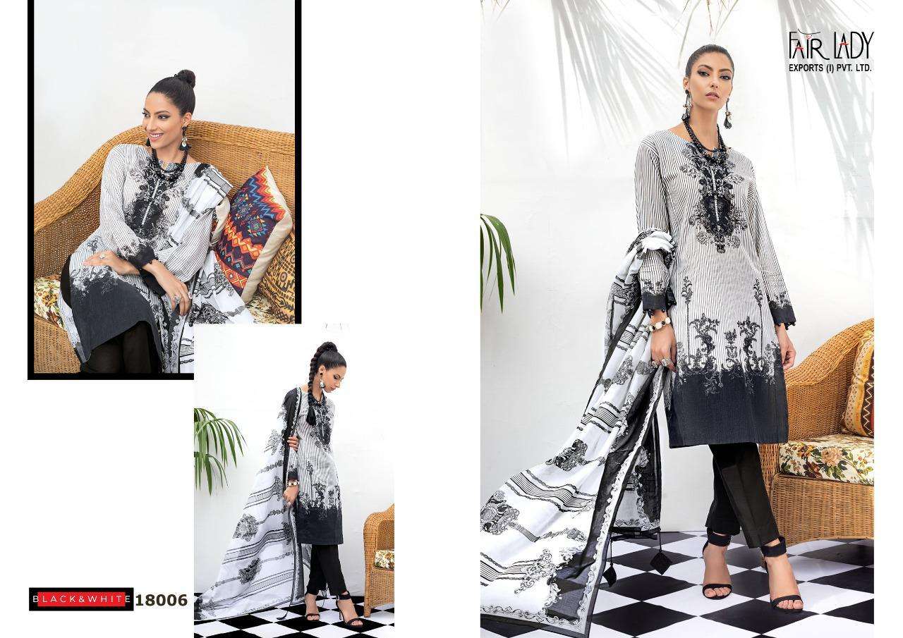 BLACK AND WHITE BY FAIR LADY 18001 TO 18006 SERIES BEAUTIFUL SUITS COLORFUL STYLISH FANCY CASUAL WEAR & ETHNIC WEAR LAWN COTTON PRINT WITH EMBROIDERY DRESSES AT WHOLESALE PRICE