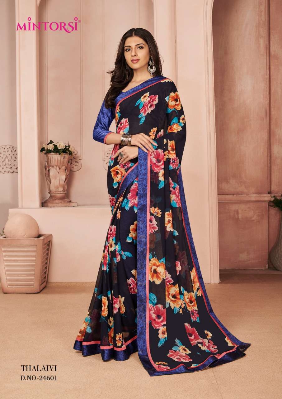 THALAIVI BY MINTORSI 24601 TO 24611 SERIES INDIAN TRADITIONAL WEAR COLLECTION BEAUTIFUL STYLISH FANCY COLORFUL PARTY WEAR & OCCASIONAL WEAR WEIGHTLESS SAREES AT WHOLESALE PRICE