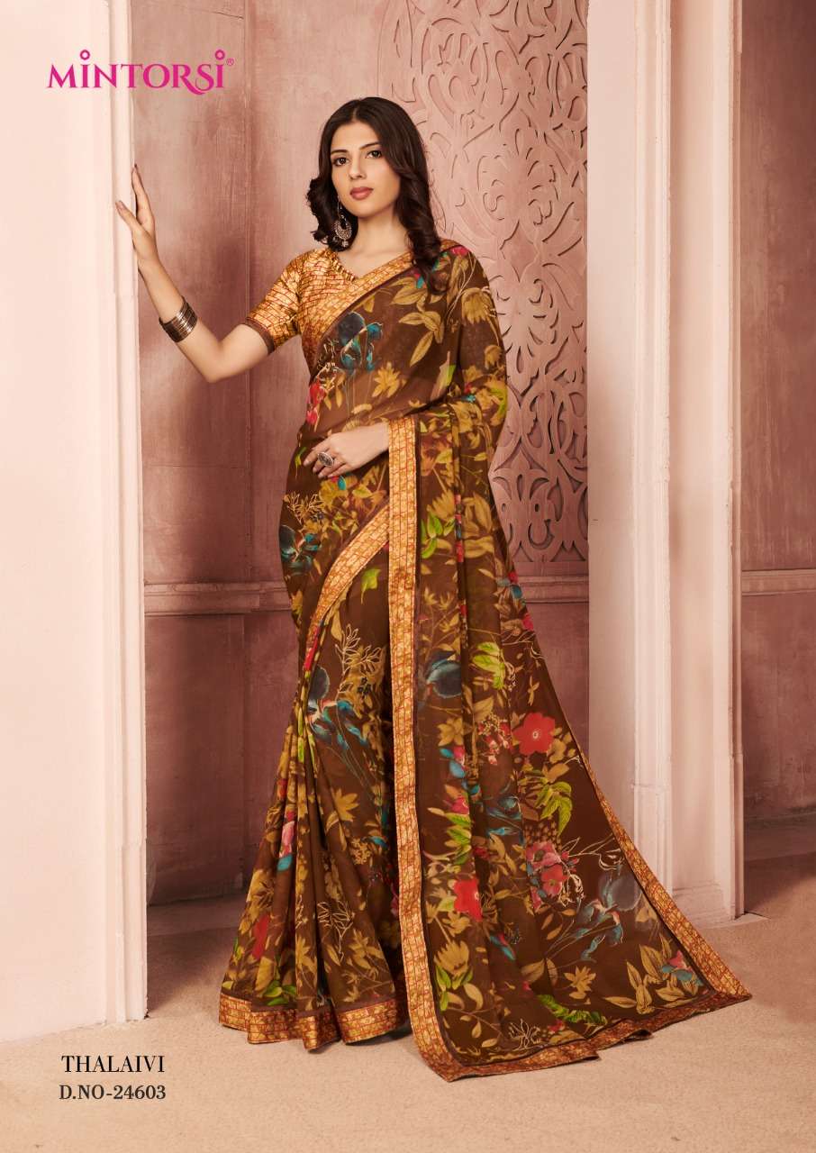 THALAIVI BY MINTORSI 24601 TO 24611 SERIES INDIAN TRADITIONAL WEAR COLLECTION BEAUTIFUL STYLISH FANCY COLORFUL PARTY WEAR & OCCASIONAL WEAR WEIGHTLESS SAREES AT WHOLESALE PRICE