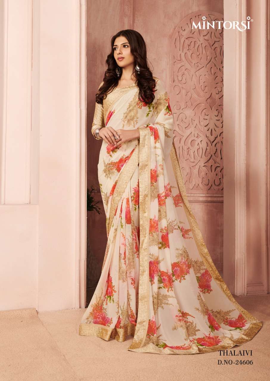 THALAIVI BY MINTORSI 24601 TO 24611 SERIES INDIAN TRADITIONAL WEAR COLLECTION BEAUTIFUL STYLISH FANCY COLORFUL PARTY WEAR & OCCASIONAL WEAR WEIGHTLESS SAREES AT WHOLESALE PRICE