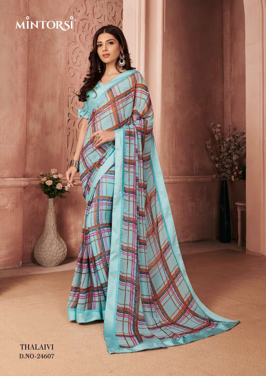 THALAIVI BY MINTORSI 24601 TO 24611 SERIES INDIAN TRADITIONAL WEAR COLLECTION BEAUTIFUL STYLISH FANCY COLORFUL PARTY WEAR & OCCASIONAL WEAR WEIGHTLESS SAREES AT WHOLESALE PRICE