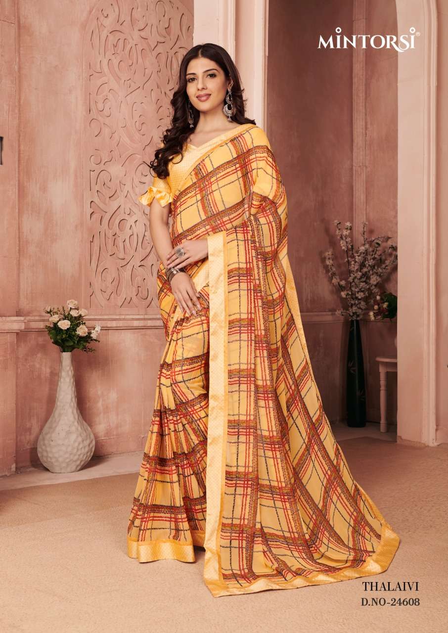 THALAIVI BY MINTORSI 24601 TO 24611 SERIES INDIAN TRADITIONAL WEAR COLLECTION BEAUTIFUL STYLISH FANCY COLORFUL PARTY WEAR & OCCASIONAL WEAR WEIGHTLESS SAREES AT WHOLESALE PRICE