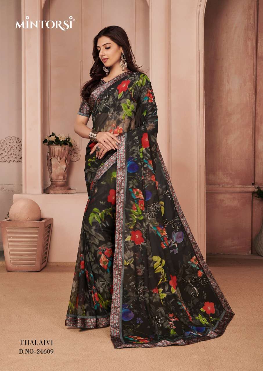 THALAIVI BY MINTORSI 24601 TO 24611 SERIES INDIAN TRADITIONAL WEAR COLLECTION BEAUTIFUL STYLISH FANCY COLORFUL PARTY WEAR & OCCASIONAL WEAR WEIGHTLESS SAREES AT WHOLESALE PRICE