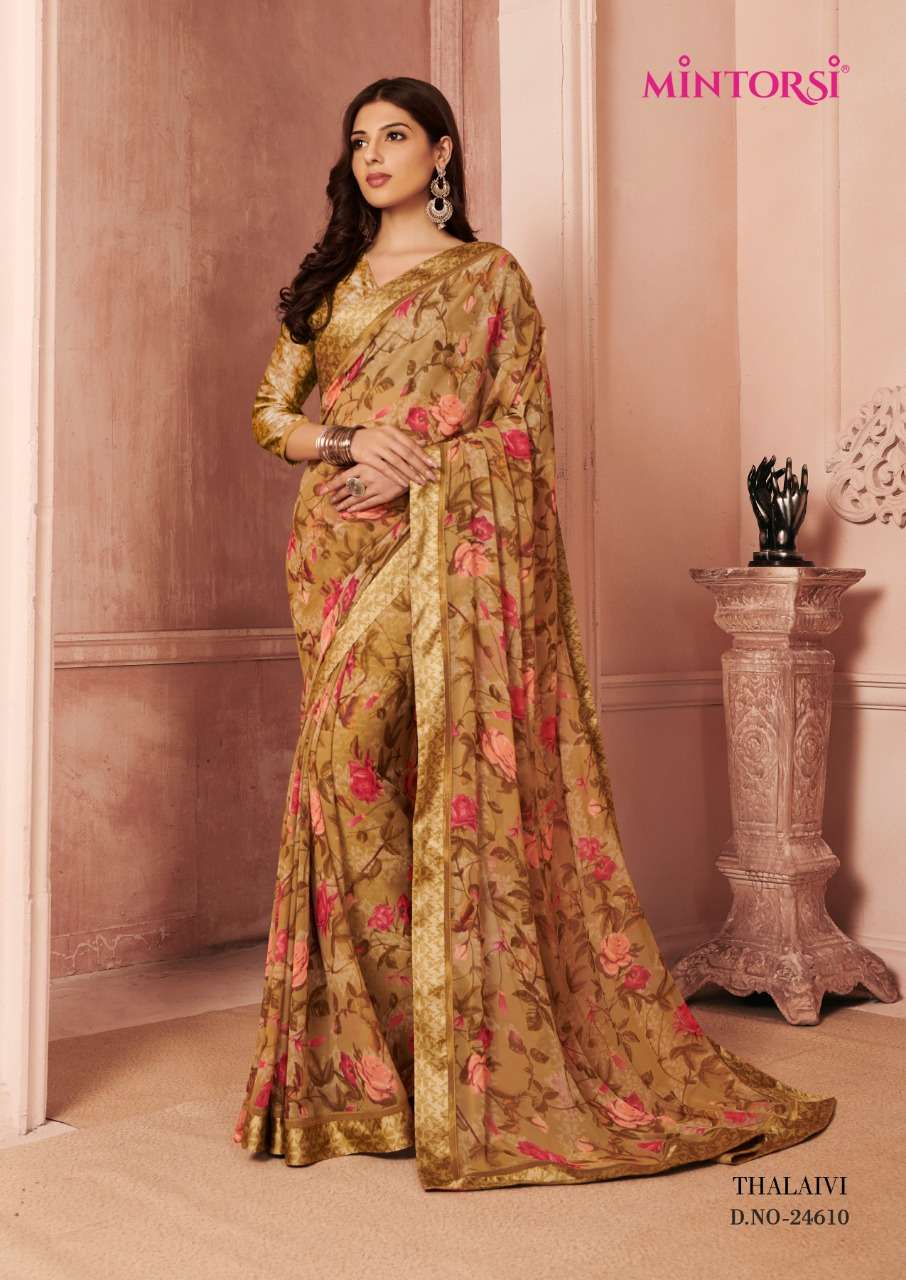 THALAIVI BY MINTORSI 24601 TO 24611 SERIES INDIAN TRADITIONAL WEAR COLLECTION BEAUTIFUL STYLISH FANCY COLORFUL PARTY WEAR & OCCASIONAL WEAR WEIGHTLESS SAREES AT WHOLESALE PRICE