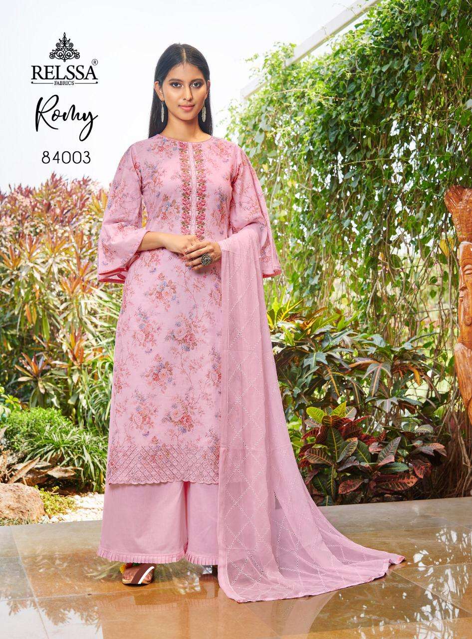 ROMY BY RELSSA FABRICS 84001 TO 84006 SERIES BEAUTIFUL SUITS COLORFUL STYLISH FANCY CASUAL WEAR & ETHNIC WEAR PURE COTTON LAWN PRINT WITH EMBROIDERY DRESSES AT WHOLESALE PRICE