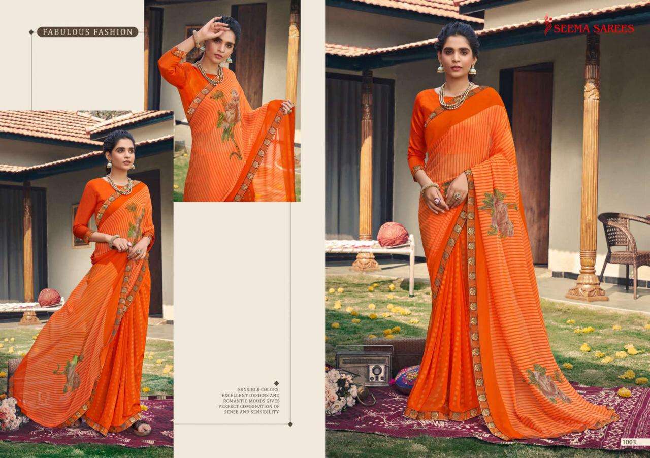 DREAM GIRL VOL-2 BY SEEMA SAREES 1001 TO 1008 SERIES INDIAN TRADITIONAL WEAR COLLECTION BEAUTIFUL STYLISH FANCY COLORFUL PARTY WEAR & OCCASIONAL WEAR WEIGHTLESS SAREES AT WHOLESALE PRICE