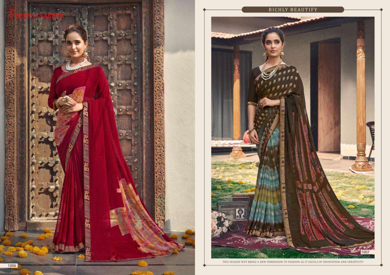 DREAM GIRL VOL-2 BY SEEMA SAREES 1001 TO 1008 SERIES INDIAN TRADITIONAL WEAR COLLECTION BEAUTIFUL STYLISH FANCY COLORFUL PARTY WEAR & OCCASIONAL WEAR WEIGHTLESS SAREES AT WHOLESALE PRICE