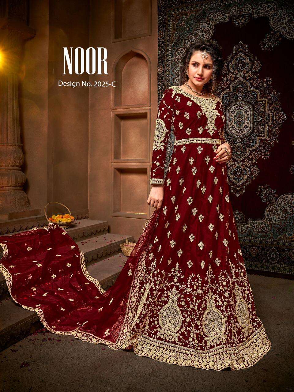 NOOR BY AVIGHAYA 2025-A TO 2025-D SERIES BEAUTIFUL STYLISH ANARKALI SUITS FANCY COLORFUL CASUAL WEAR & ETHNIC WEAR & READY TO WEAR NET EMBROIDERED DRESSES AT WHOLESALE PRICE