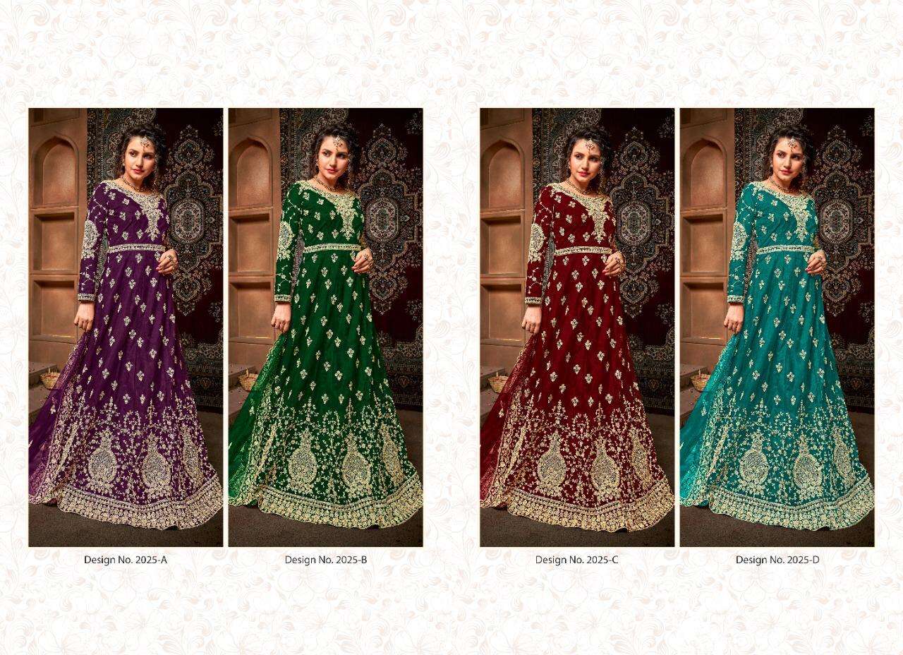 NOOR BY AVIGHAYA 2025-A TO 2025-D SERIES BEAUTIFUL STYLISH ANARKALI SUITS FANCY COLORFUL CASUAL WEAR & ETHNIC WEAR & READY TO WEAR NET EMBROIDERED DRESSES AT WHOLESALE PRICE