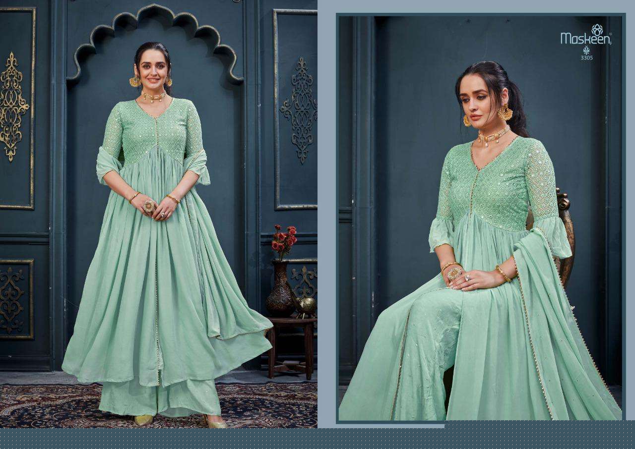 FLORIS BY MAISHA 3301 TO 3306 SERIES BEAUTIFUL STYLISH SHARARA SUITS FANCY COLORFUL CASUAL WEAR & ETHNIC WEAR & READY TO WEAR HEAVY GEORGETTE EMBROIDERED DRESSES AT WHOLESALE PRICE