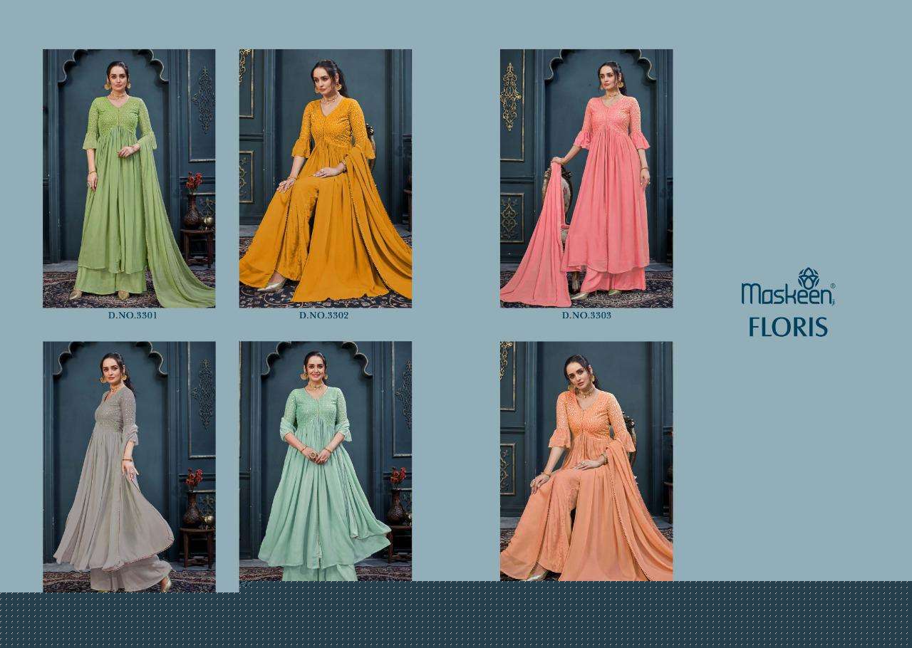 FLORIS BY MAISHA 3301 TO 3306 SERIES BEAUTIFUL STYLISH SHARARA SUITS FANCY COLORFUL CASUAL WEAR & ETHNIC WEAR & READY TO WEAR HEAVY GEORGETTE EMBROIDERED DRESSES AT WHOLESALE PRICE