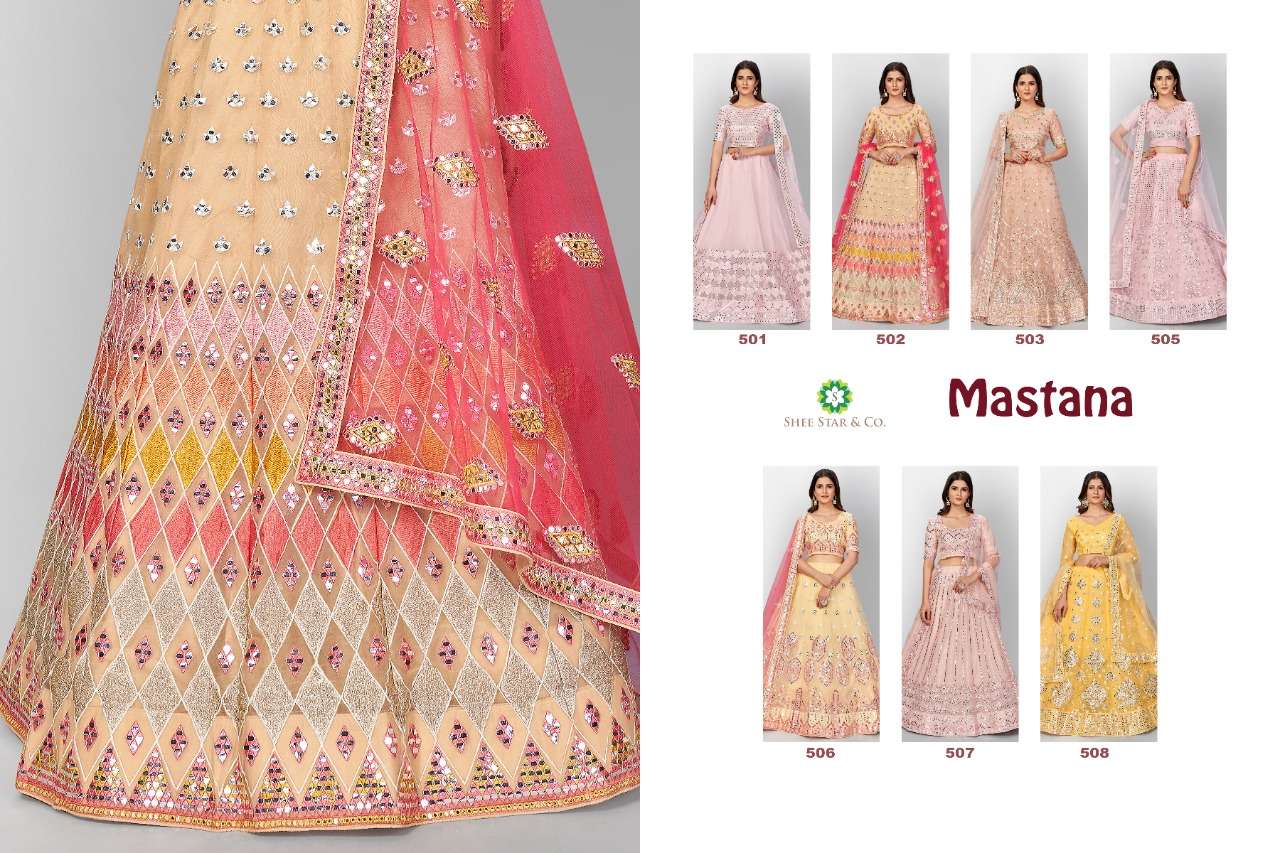 MASTANA BY SHEE STAR BEAUTIFUL COLORFUL FANCY WEDDING COLLECTION OCCASIONAL WEAR & PARTY WEAR ORGANZA LEHENGAS AT WHOLESALE PRICE