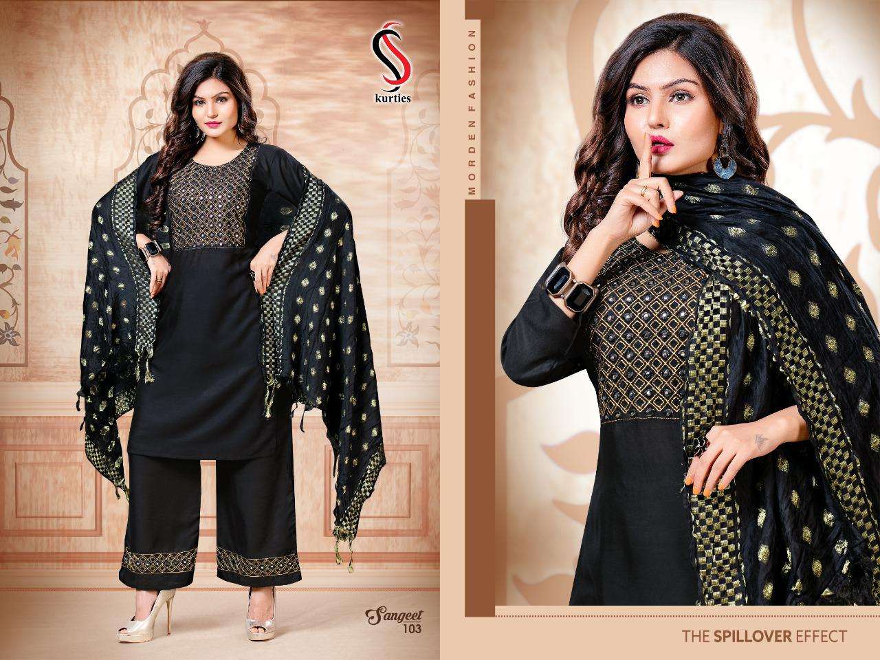 SANGEET BY S S KURTIS 101 TO 106 SERIES BEAUTIFUL SUITS COLORFUL STYLISH FANCY CASUAL WEAR & ETHNIC WEAR RAYON WITH WORK DRESSES AT WHOLESALE PRICE