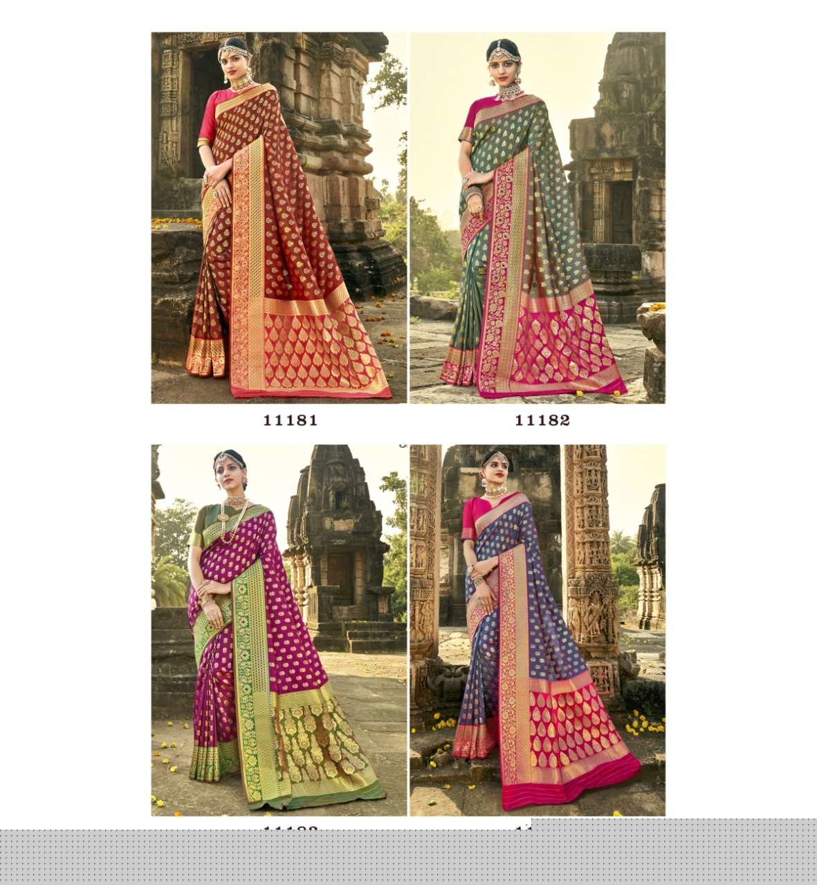 SKS VOL-50 BY SHAKUNT 11181 TO 11188 SERIES INDIAN TRADITIONAL WEAR COLLECTION BEAUTIFUL STYLISH FANCY COLORFUL PARTY WEAR & OCCASIONAL WEAR SOFT SILK SAREES AT WHOLESALE PRICE