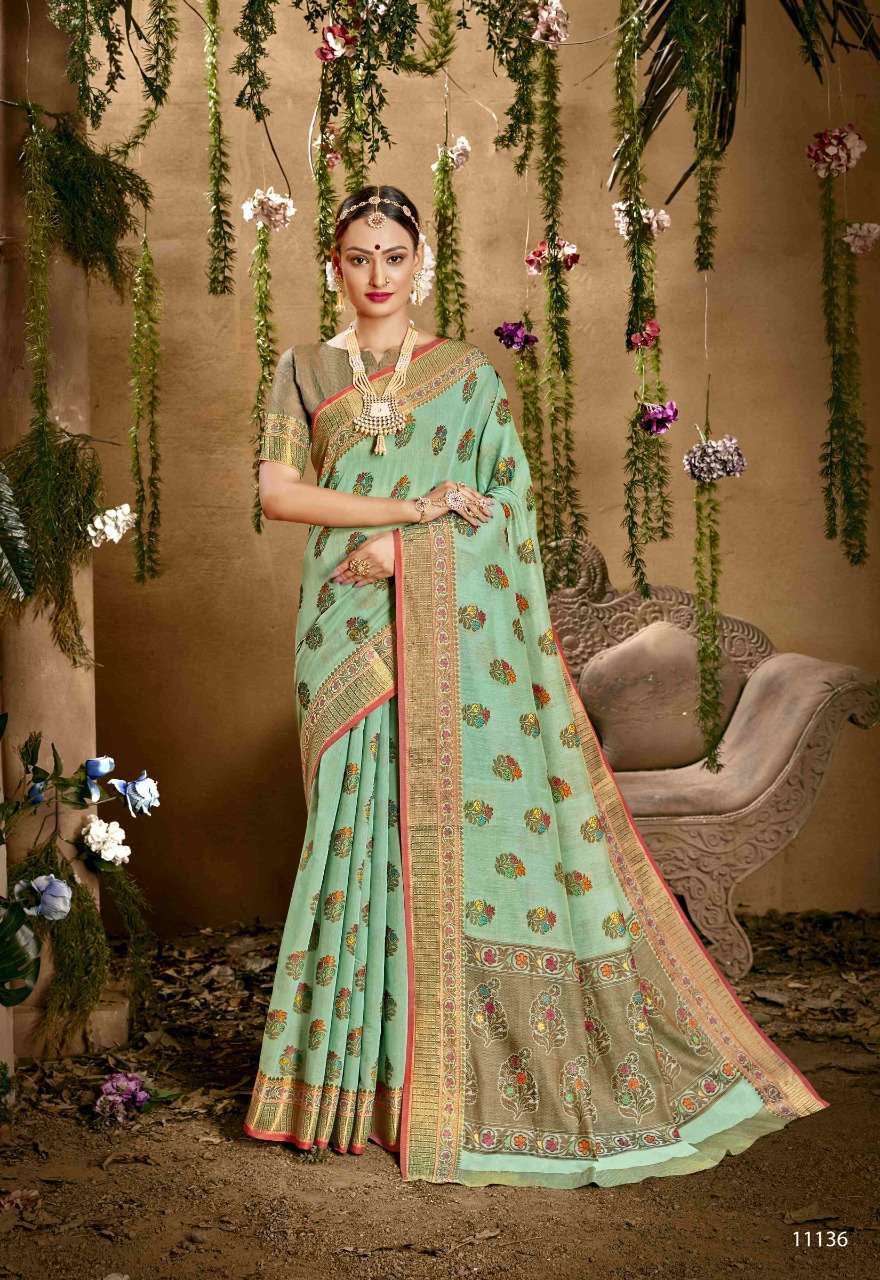 PRAJWALIT BY SHAKUNT 11131 TO 11136 SERIES INDIAN TRADITIONAL WEAR COLLECTION BEAUTIFUL STYLISH FANCY COLORFUL PARTY WEAR & OCCASIONAL WEAR COTTON WOVEN SAREES AT WHOLESALE PRICE