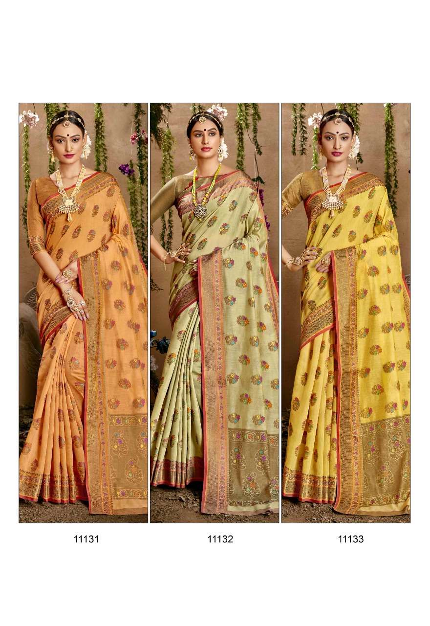 PRAJWALIT BY SHAKUNT 11131 TO 11136 SERIES INDIAN TRADITIONAL WEAR COLLECTION BEAUTIFUL STYLISH FANCY COLORFUL PARTY WEAR & OCCASIONAL WEAR COTTON WOVEN SAREES AT WHOLESALE PRICE
