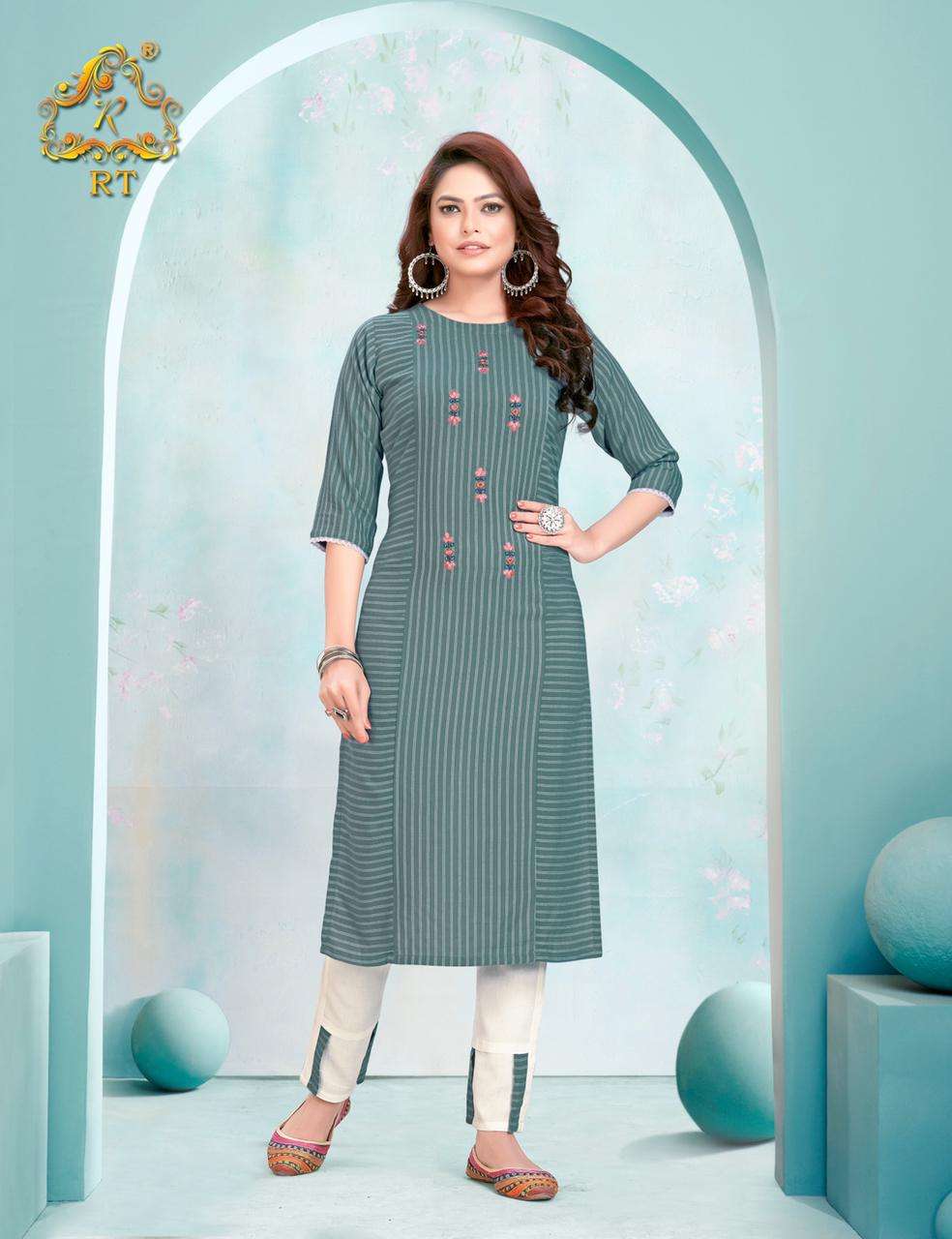 SPRING BY RT 9001 TO 9006 SERIES DESIGNER STYLISH FANCY COLORFUL BEAUTIFUL PARTY WEAR & ETHNIC WEAR COLLECTION VISCOSE RAYON EMBROIDERY KURTIS WITH BOTTOM AT WHOLESALE PRICE
