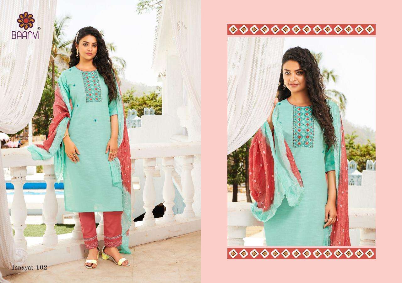 INNAYAT BY BAANVI 101 TO 106 SERIES BEAUTIFUL SUITS COLORFUL STYLISH FANCY CASUAL WEAR & ETHNIC WEAR HEAVY COTTON EMBROIDERED DRESSES AT WHOLESALE PRICE