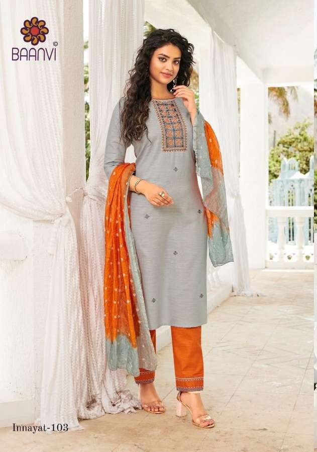 INNAYAT BY BAANVI 101 TO 106 SERIES BEAUTIFUL SUITS COLORFUL STYLISH FANCY CASUAL WEAR & ETHNIC WEAR HEAVY COTTON EMBROIDERED DRESSES AT WHOLESALE PRICE