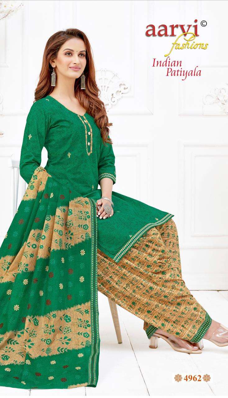 INDIAN PATIYALA VOL-1 BY AARVI FASHION 4961 TO 4972 SERIES BEAUTIFUL PATIYALA SUITS STYLISH FANCY COLORFUL PARTY WEAR & OCCASIONAL WEAR PURE COTTON PRINT DRESSES AT WHOLESALE PRICE