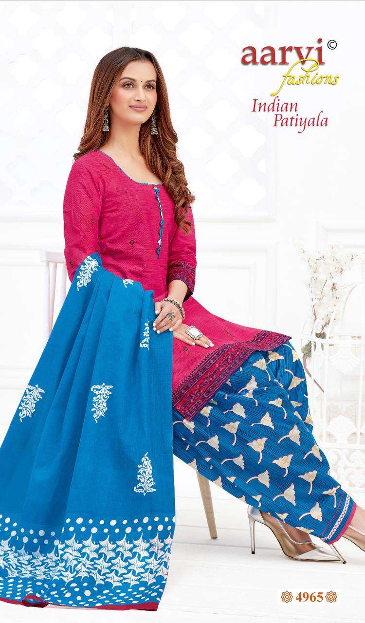 INDIAN PATIYALA VOL-1 BY AARVI FASHION 4961 TO 4972 SERIES BEAUTIFUL PATIYALA SUITS STYLISH FANCY COLORFUL PARTY WEAR & OCCASIONAL WEAR PURE COTTON PRINT DRESSES AT WHOLESALE PRICE