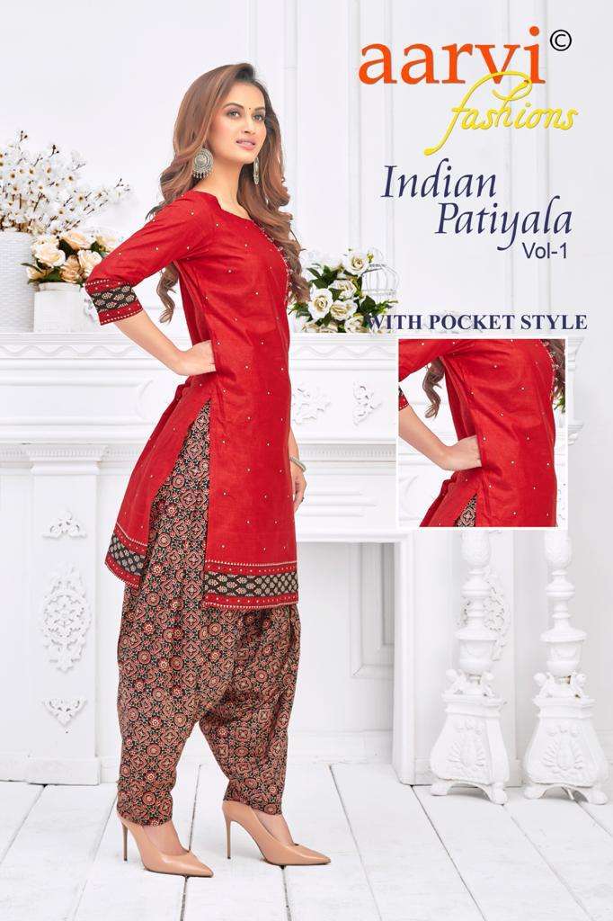 INDIAN PATIYALA VOL-1 BY AARVI FASHION 4961 TO 4972 SERIES BEAUTIFUL PATIYALA SUITS STYLISH FANCY COLORFUL PARTY WEAR & OCCASIONAL WEAR PURE COTTON PRINT DRESSES AT WHOLESALE PRICE