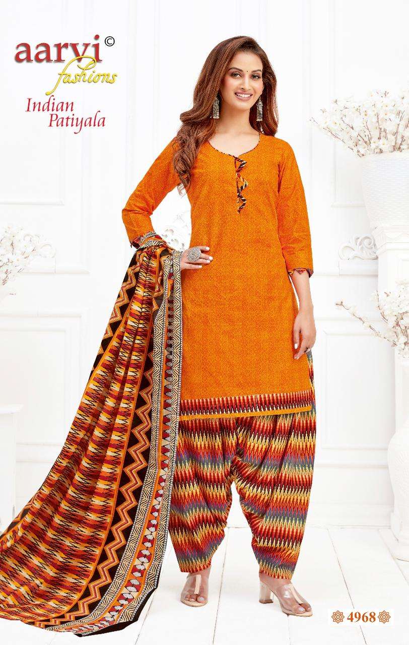 INDIAN PATIYALA VOL-1 BY AARVI FASHION 4961 TO 4972 SERIES BEAUTIFUL PATIYALA SUITS STYLISH FANCY COLORFUL PARTY WEAR & OCCASIONAL WEAR PURE COTTON PRINT DRESSES AT WHOLESALE PRICE