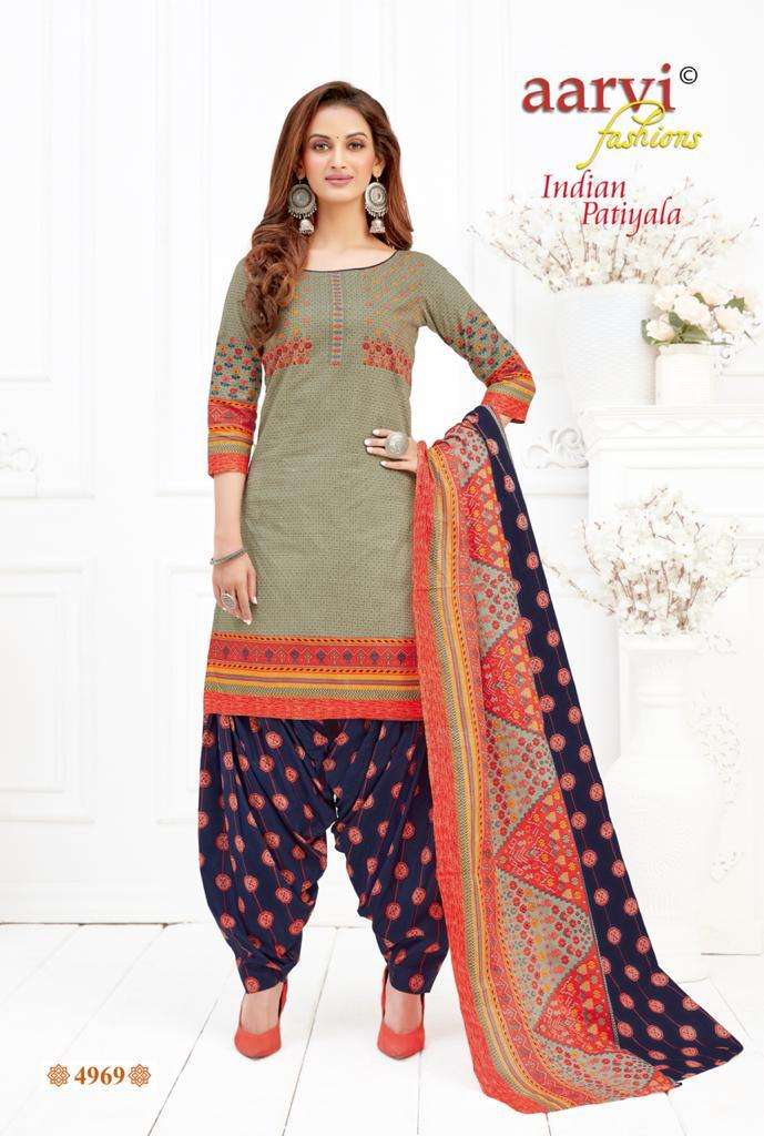 INDIAN PATIYALA VOL-1 BY AARVI FASHION 4961 TO 4972 SERIES BEAUTIFUL PATIYALA SUITS STYLISH FANCY COLORFUL PARTY WEAR & OCCASIONAL WEAR PURE COTTON PRINT DRESSES AT WHOLESALE PRICE