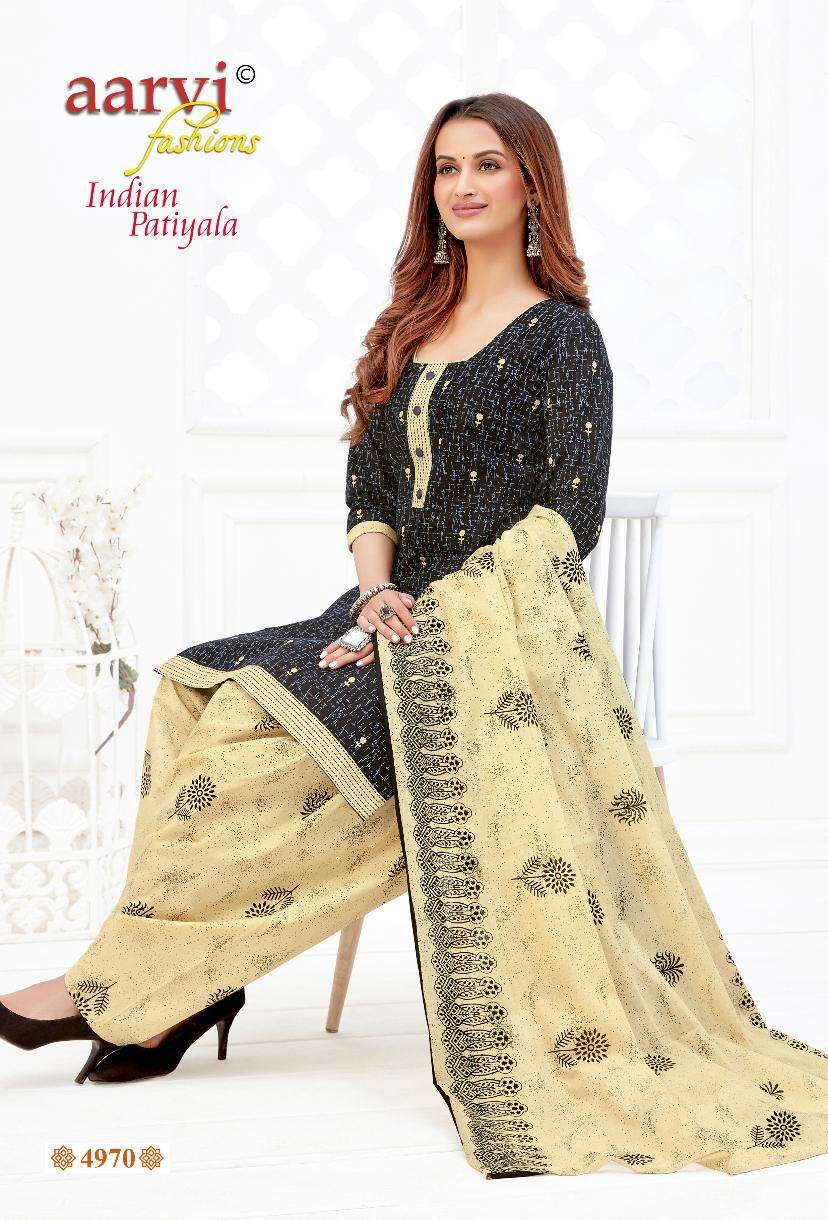 INDIAN PATIYALA VOL-1 BY AARVI FASHION 4961 TO 4972 SERIES BEAUTIFUL PATIYALA SUITS STYLISH FANCY COLORFUL PARTY WEAR & OCCASIONAL WEAR PURE COTTON PRINT DRESSES AT WHOLESALE PRICE
